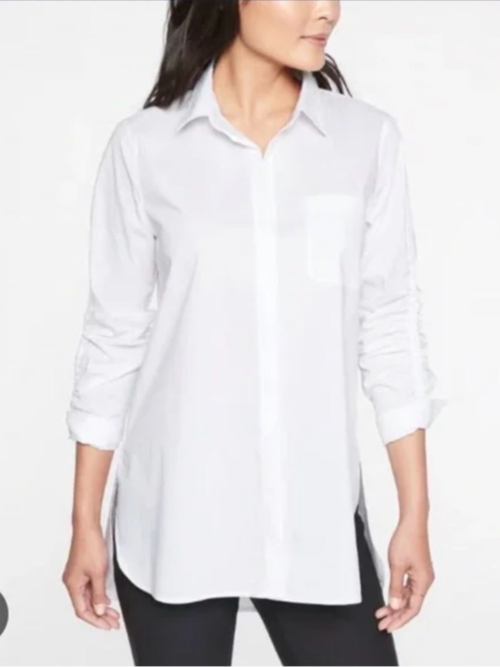 Classic White Button-Down Tunic Shirt with Tie sleeves XL Athleta